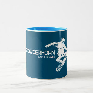 Big Powderhorn Mountain Michigan Snowboarder Two-Tone Coffee Mug