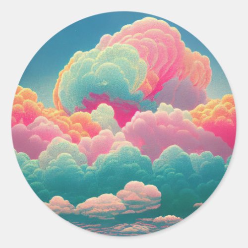 Big Puffy Bright Colored Clouds Cottoncandy Dreams Classic Round Sticker