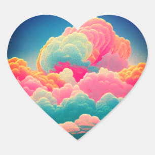Big Puffy Bright Colored Clouds Cottoncandy Dreams Heart Sticker