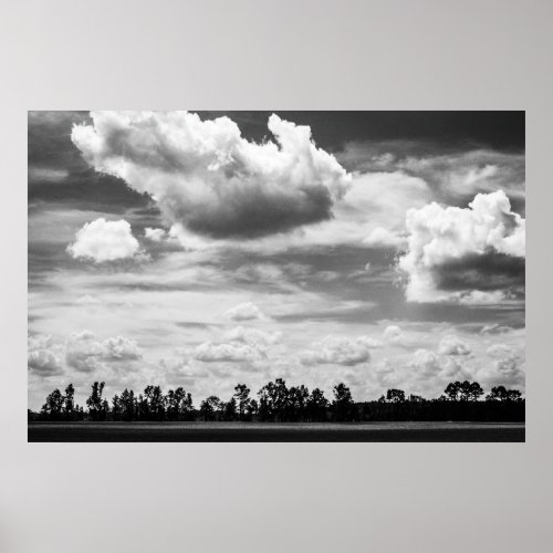 Big Puffy Clouds Black and White Poster