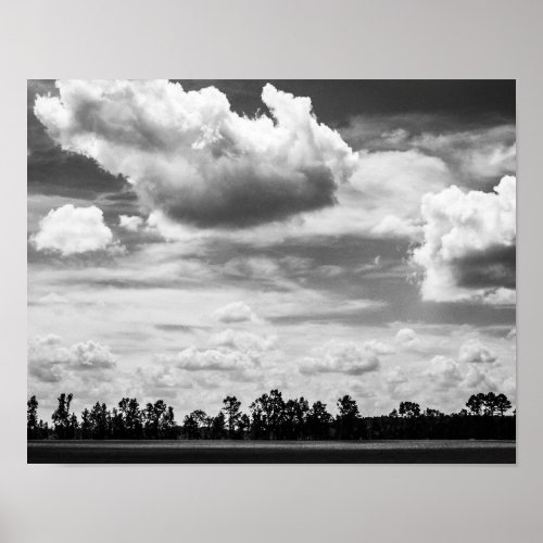 Big Puffy Clouds Black and White Poster