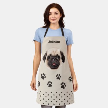 Big Pug Face | Lovely Cute Dog All-over Print Apron by UrHomeNeeds at Zazzle