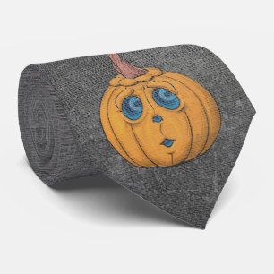 Big Pumpkin Face – Grey Texture Statement Neck Tie