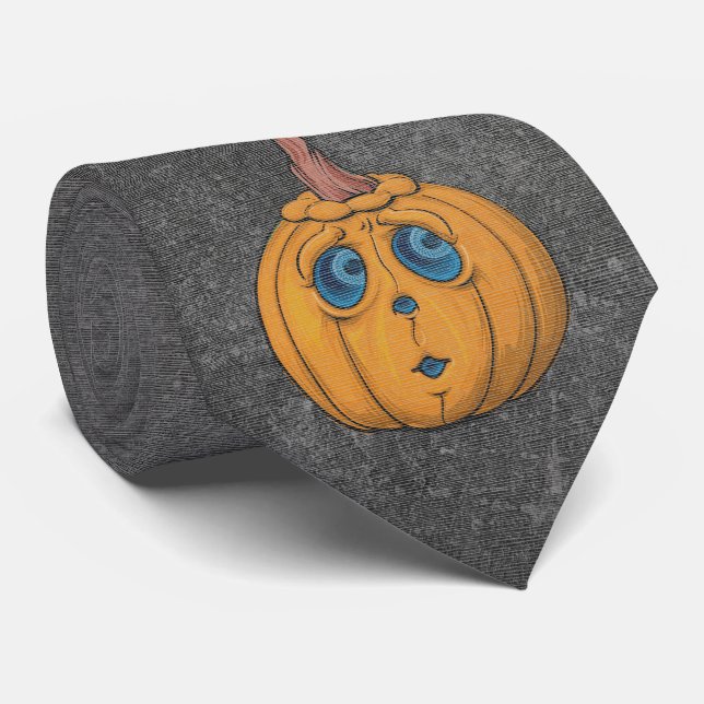 Big Pumpkin Face – Grey Texture Statement Neck Tie (Rolled)