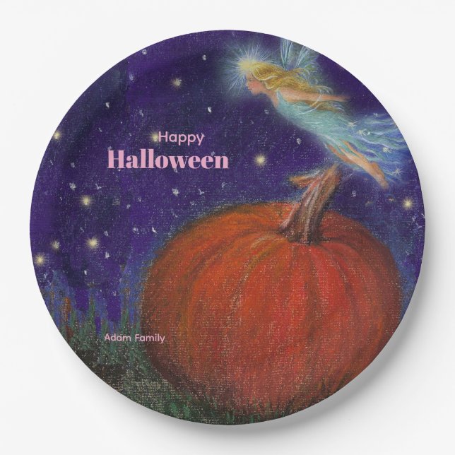 Big Pumpkin Fairy Custom Halloween Paper Plates (Front)
