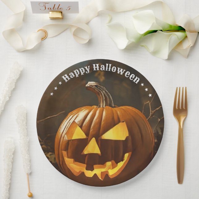 Big Pumpkin Halloween Collection Paper Plates (Wedding)
