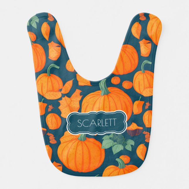 Big Pumpkin Mosaic Colorful Personalized Pattern Baby Bib (Front)