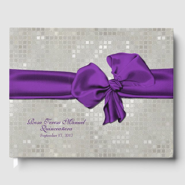 Big Purple Bow Quinceañera Guest Book (Front)