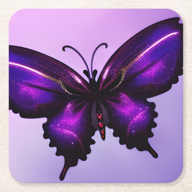 Big Purple Butterfly Square Paper Coaster (Front)