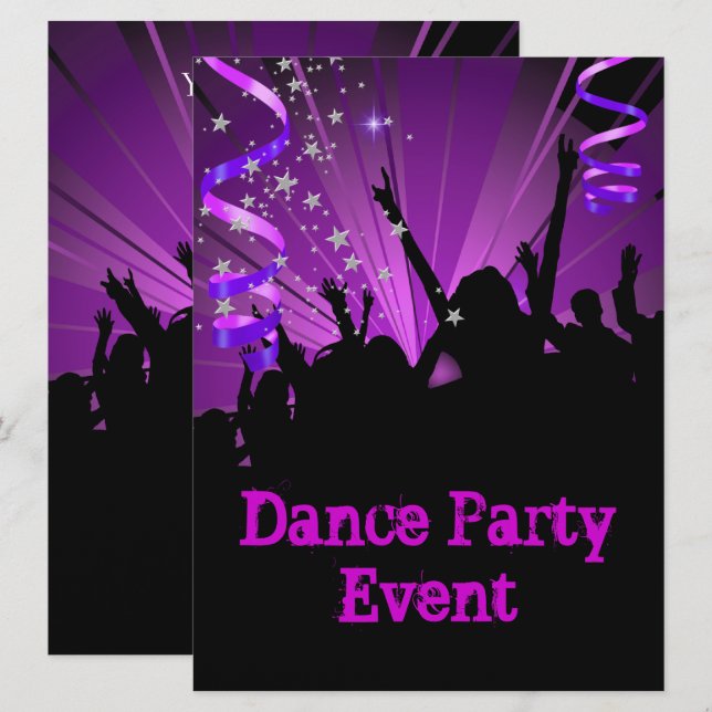 Big Purple Dance Party Event Crowd Rave Invitation (Front/Back)