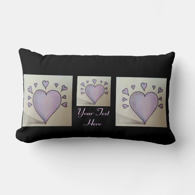 big purple heart small hearts black outline design lumbar pillow (Front)