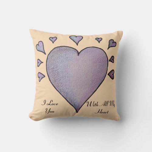 big purple heart small hearts love message throw pillow