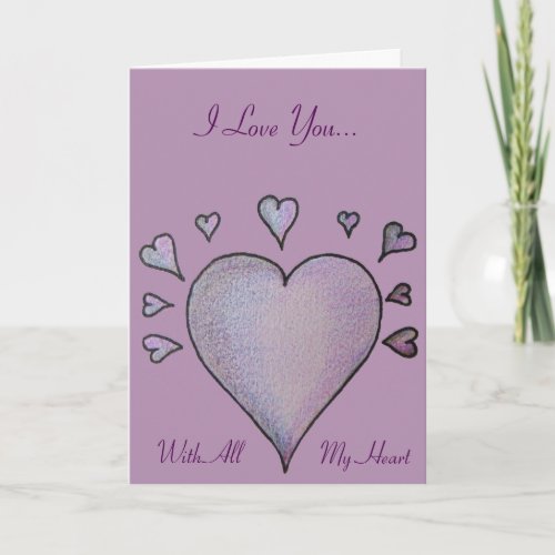 big purple heart small hearts original love verse card