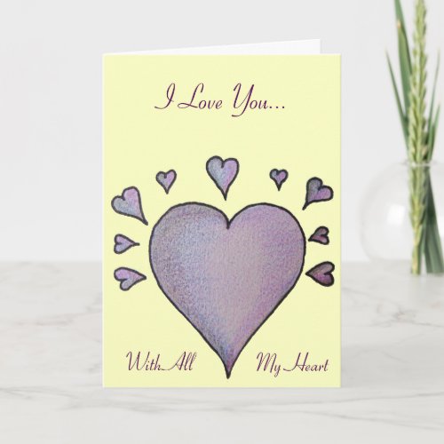 big purple heart small hearts original love verse card