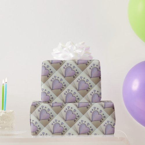 big purple hearts and  small hearts romantic wrapping paper