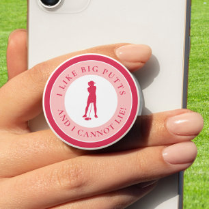 Big Putts Cute Lady Golfer Modern Magenta Red PopSocket