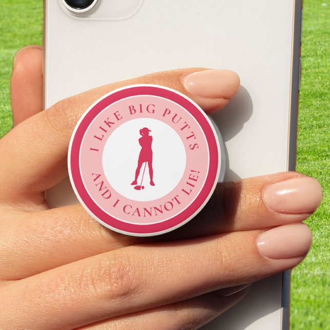Big Putts Cute Lady Golfer Modern Magenta Red PopSocket (Creator Uploaded)
