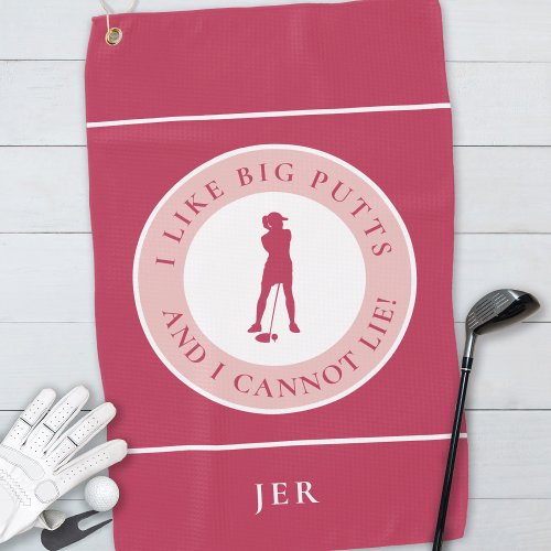 Big Putts Funny Lady Golfer Modern Magenta Red Golf Towel