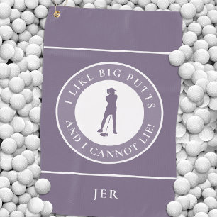 Big Putts Funny Modern Golfer Gal Modern Purple Golf Towel