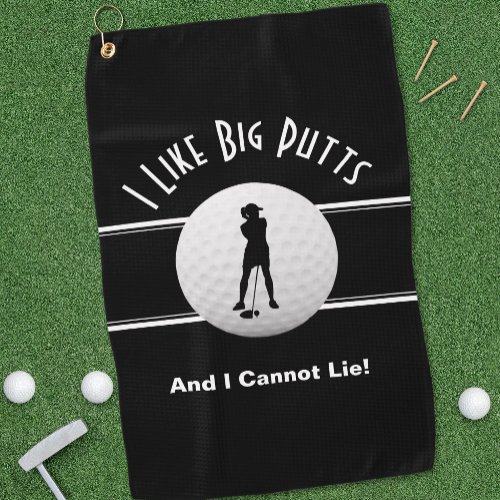 Big Putts Golfer Sports Humor For Her Black Cute Golf Towel