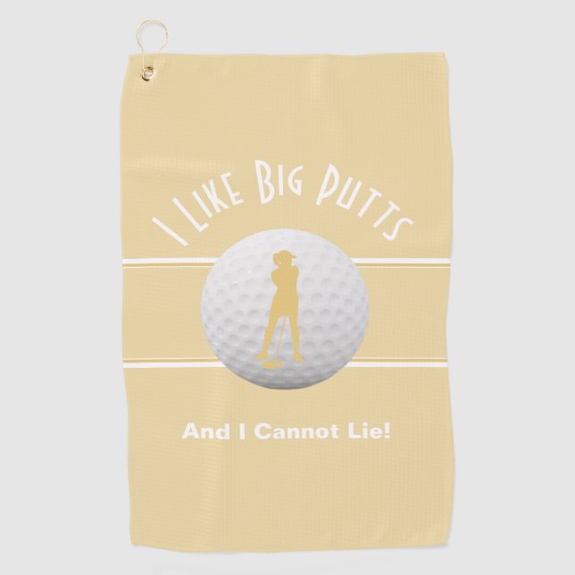 Big Putts Golfer Sports Humor For Her Yellow Cute Golf Towel (Front)