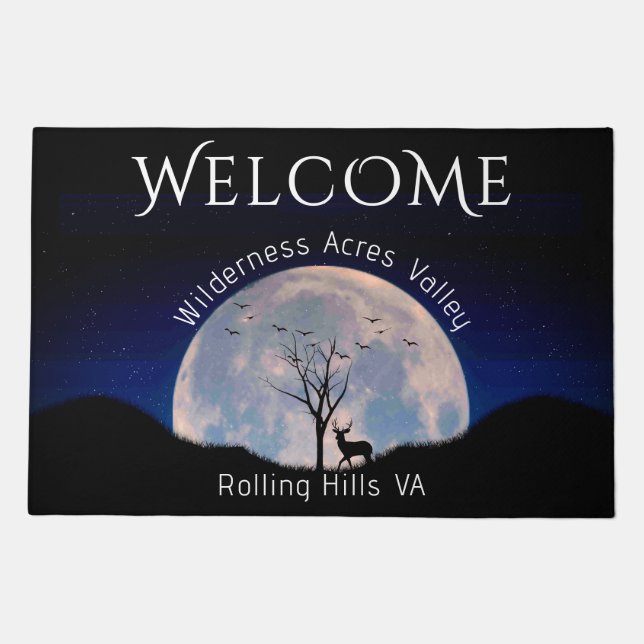  Big Rack Buck Against Full Moon Personal Text  Doormat (Front)