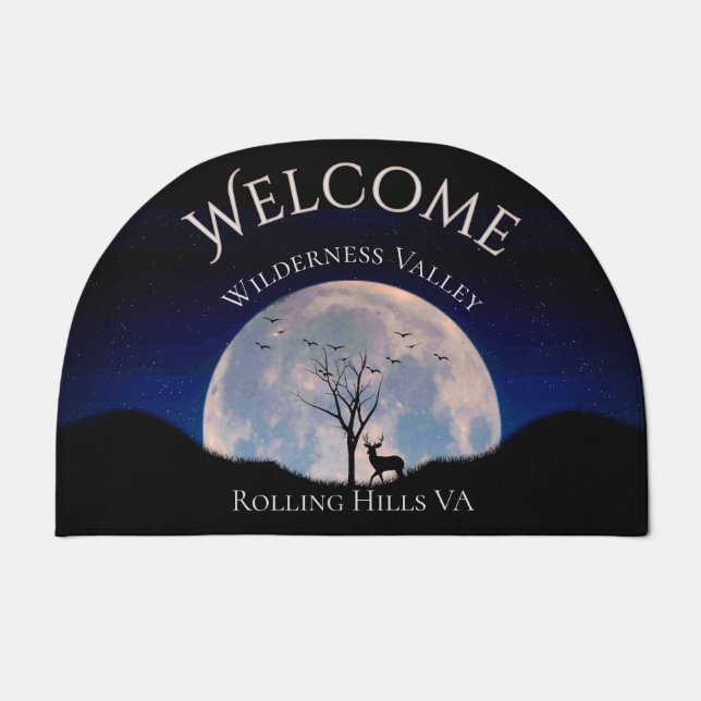  Big Rack Buck Against Full Moon Personal Text  Doormat (Front)