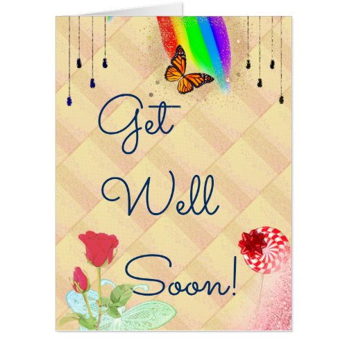 Big rainbow butterfly rose GET WELL Jumbo Card