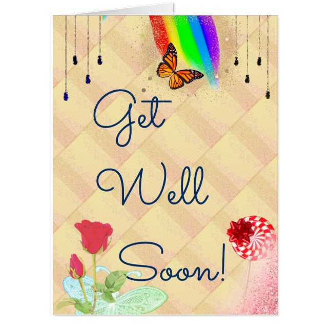 Big rainbow butterfly rose GET WELL Jumbo Card (Front)