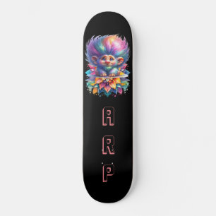 *~* Big Rainbow Hair Troll AP89 Neon Initial Skateboard