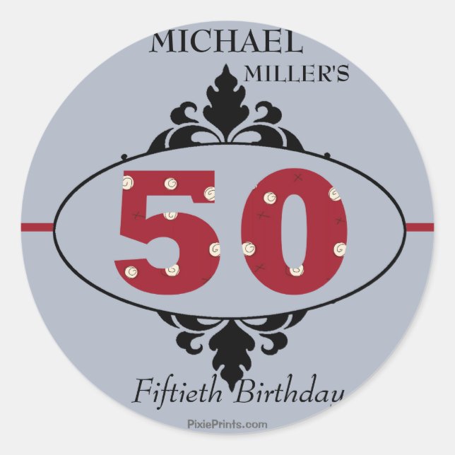 Big Red 50th - Birthday Party Sticker (Front)