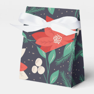 Big Red and White Christmas Poinsettias Favor Boxes