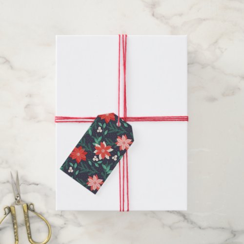 Big Red and White Christmas Poinsettias Gift Tags