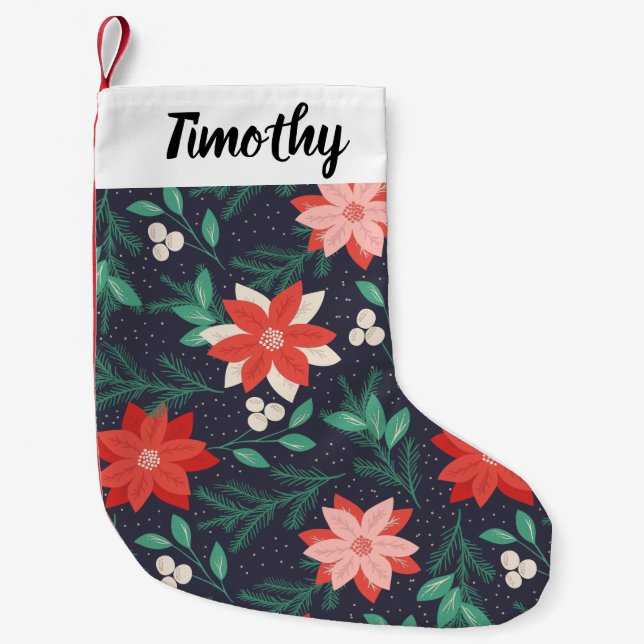Big Red and White Christmas Poinsettias Small Christmas Stocking (Front)