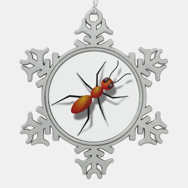 Big Red Ant Snowflake Pewter Christmas Ornament (Front)