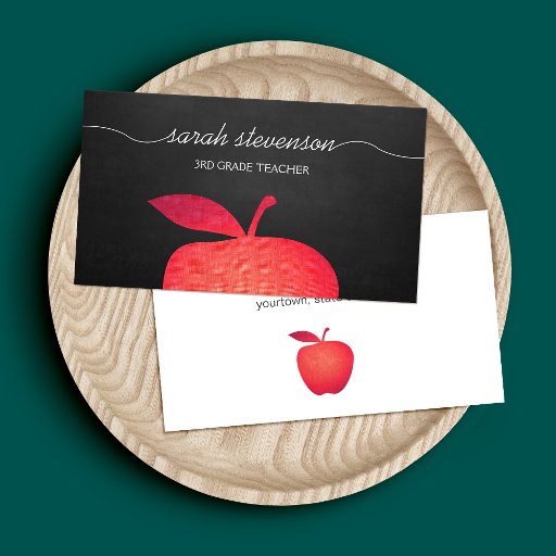 Customizable Big Red Apple Chalkboard School Teacher Business Card Templates