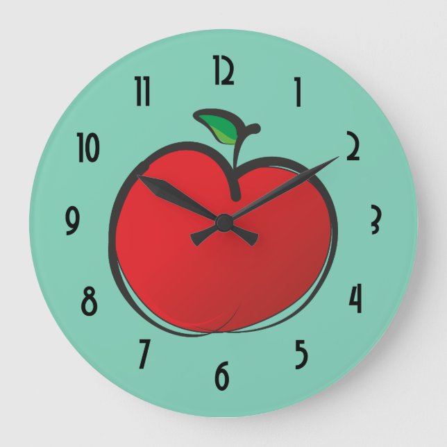 Big Red Apple Drawing Large Clock (Front)