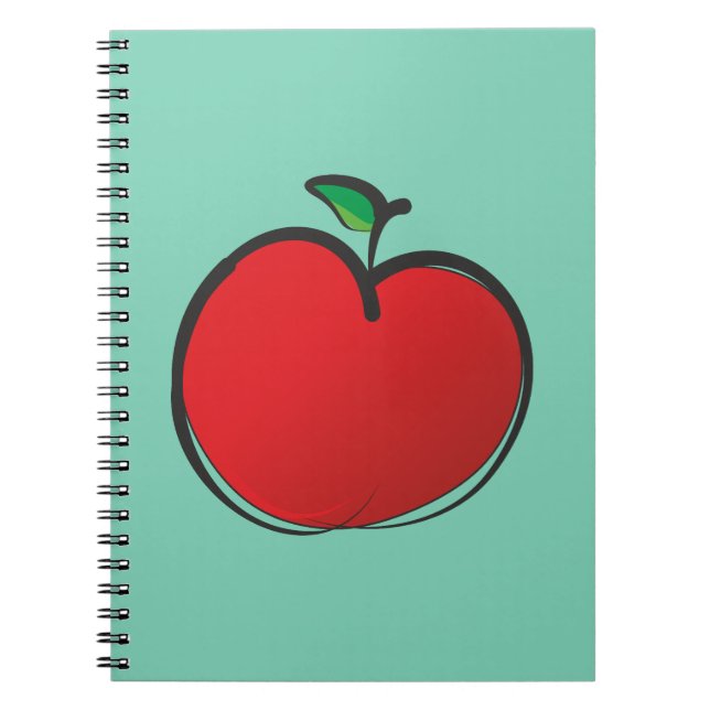 Big Red Apple Drawing on a Pale Green Background Notebook (Front)
