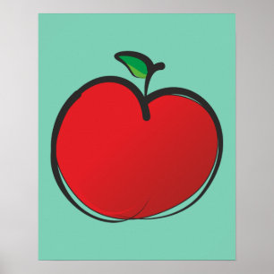 Big Red Apple Drawing Poster