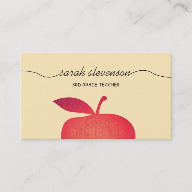Big Red Apple Elementary School Teacher 3 Business Card (Front)