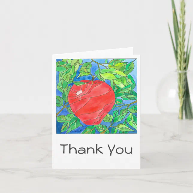 Big Red Apple Hand Painted Watercolor Thank You | Zazzle