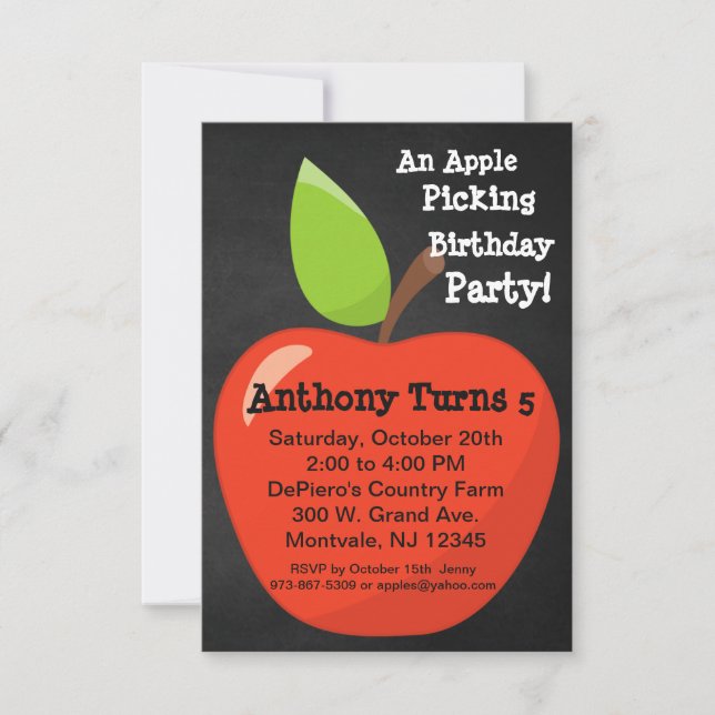 Big Red Apple Picking Birthday Party Invitation (Front)