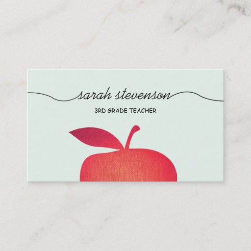 Customizable Big Red Apple School Teacher Light Aqua Blue Business Cards