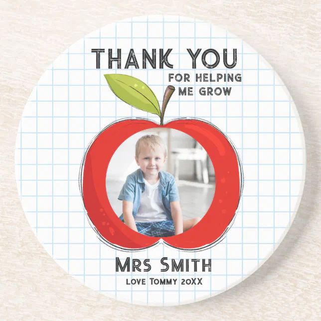 Big Red Apple Teacher Thank You Photo coaster | Zazzle