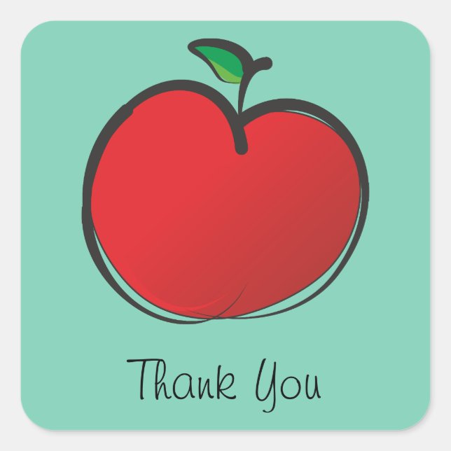 Big Red Apple Thank You Square Sticker (Front)