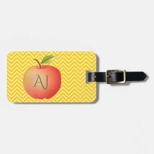 Big Red Apple Yellow Chevron Pattern Monogrammed Luggage Tag