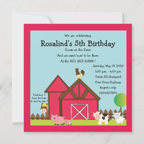 Big Red Barn Birthday Party Invitation