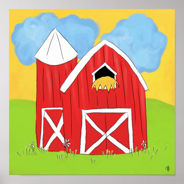 Big Red Barn w clouds Poster (Front)