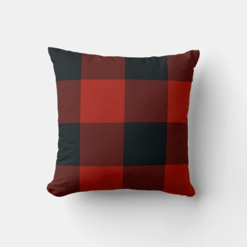 Big Red  Black Buffalo Plaid Checkered Rustic Throw Pillow