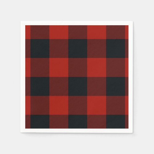 Big Red  Black Checkered Squares Buffalo Plaid Napkins